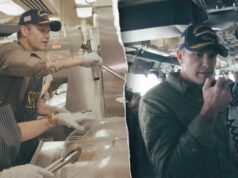 Pete Hegseth menyajikan makanan Thanksgiving untuk para pelaut Angkatan Laut yang dikerahkan